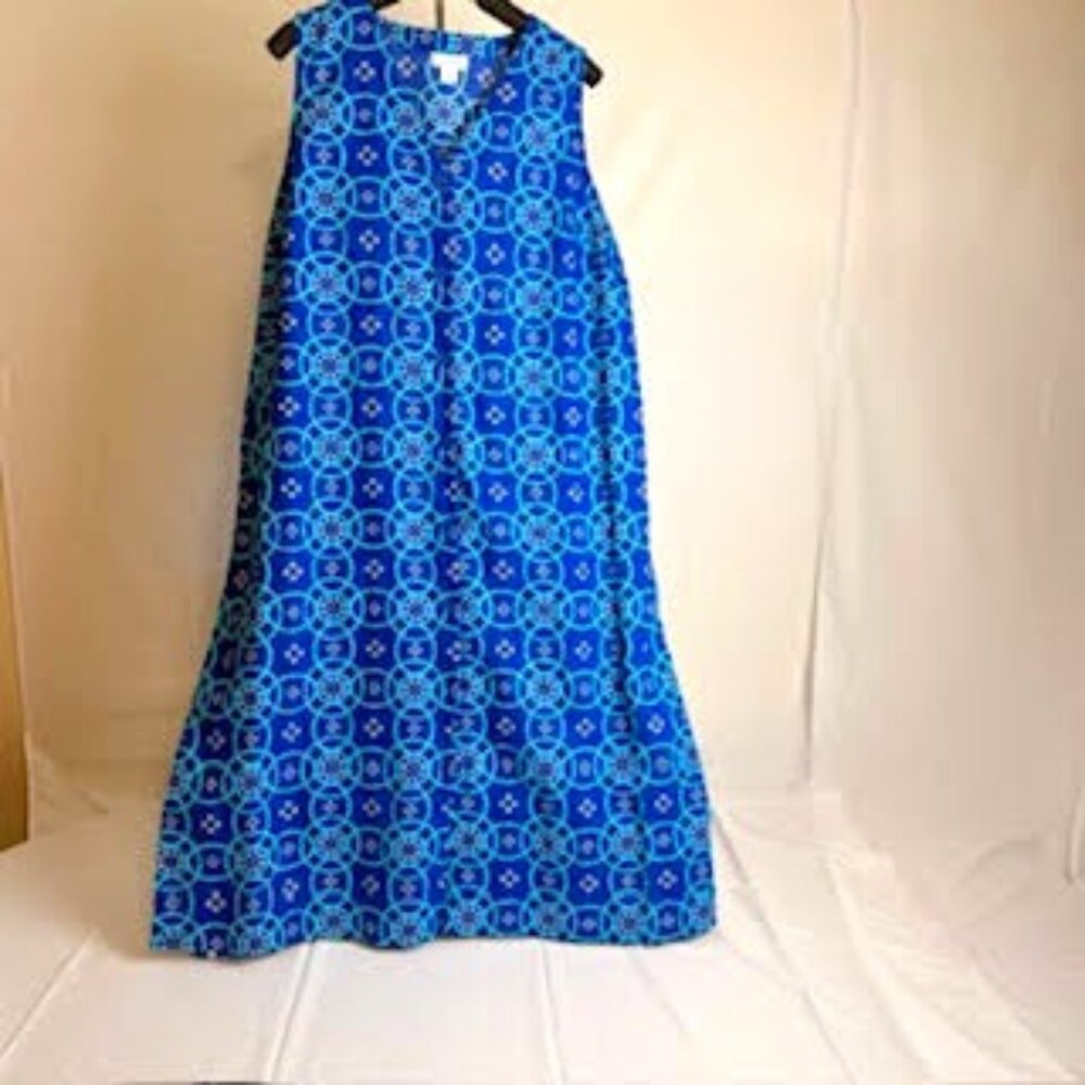 Liz Claiborne AmeriMark Blue Geometric Sleeveless Maxi Dress NWT Size X-Large - Picture 2 of 8
